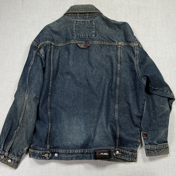 Vintage FUBU Denim Jacket Zip Front Collared Blue Cotton Pockets Size XL - Picture 2 of 14